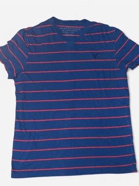 American Eagle Outfitters Blue T-Shirt with Red Stripes